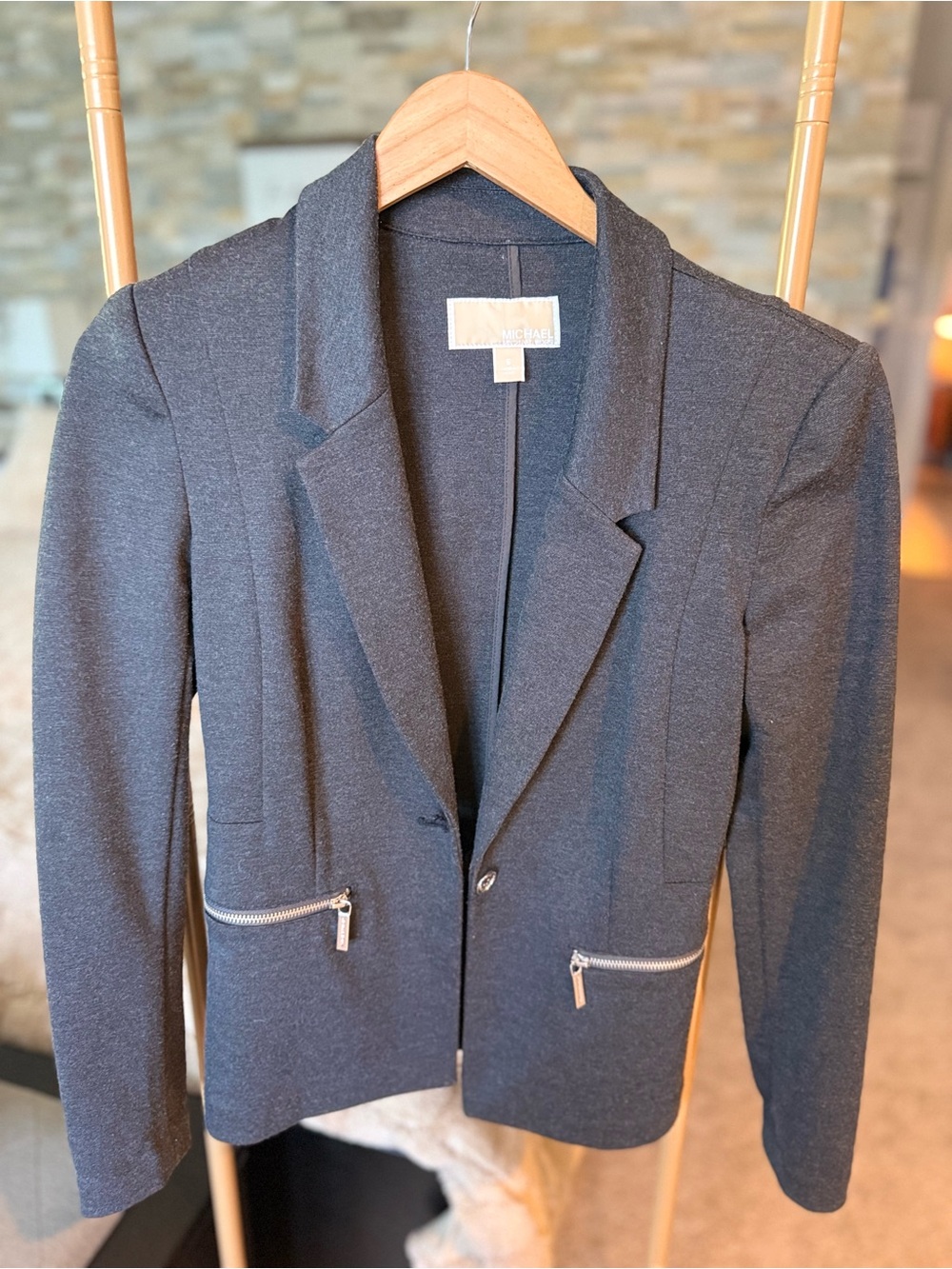 Michael Kors Charcoal Knit Blazer with Silver Zippers